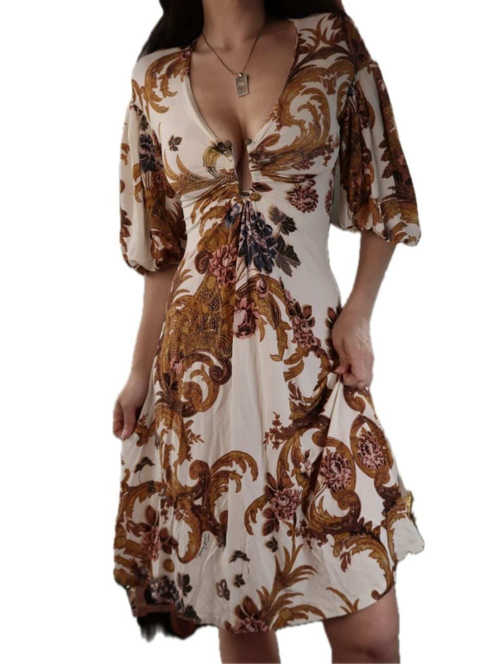 Vintage Roberto Cavalli Baroque Print Knee-Length Dress